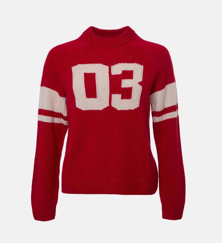 Ba and Sh Stripe-embroidery Long-sleeve Sweater, Red, M, Packshot View