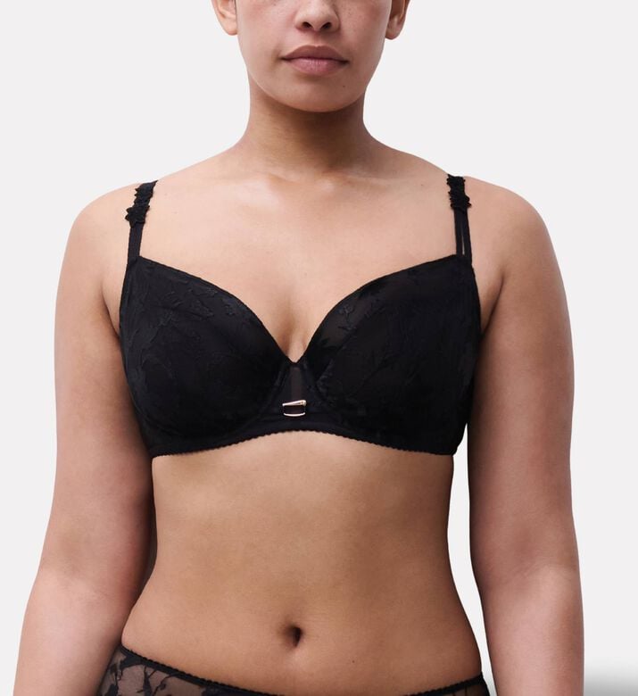 Chantelle Floral-embroidery Bra, Black, 90, C, Model View
