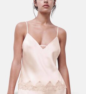 Chantelle Satin Embroidered Flower V-neck Top, Pink, Xl, Model View