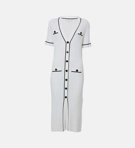 Luisa Spagnoli Candelotto Knitted Contrast Trim Button-up Midi Dress, Off-white, L, Packshot View