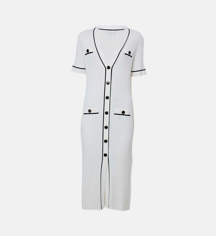 Luisa Spagnoli Candelotto Knitted Contrast Trim Button-up Midi Dress, Off-white, L, Packshot View