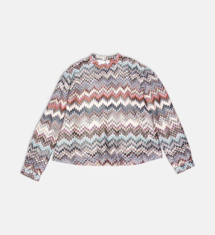 Multicolored Zigzag Long-sleeve Top Skirt Set