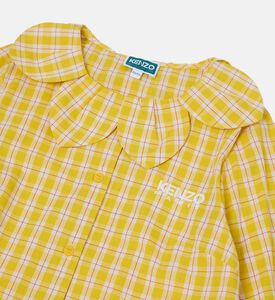 Petal Collar Checkered Cotton Dress