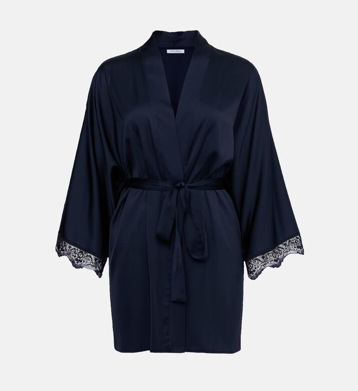 Simone Perele Satin Secret Kimono-style Robe, Dark-blue, S-m, Packshot View