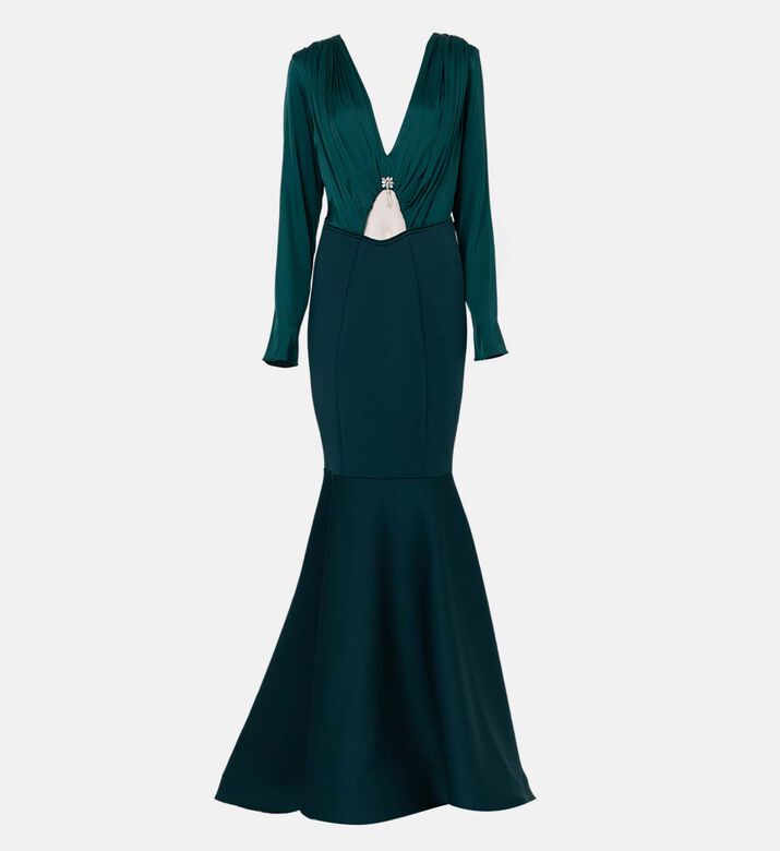 Center Draping Long-sleeve Mermaid Gown