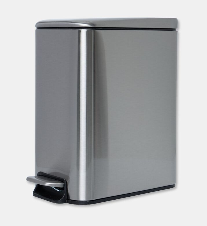 Home Deco and More Soft Close Rectangle Pedal Bin, Silver, Packshot View