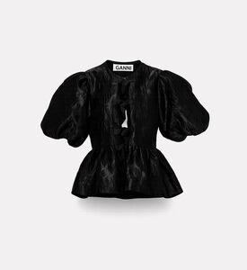 Ganni Floral-embroidery Puff Sleeve Top, Black, 40, Packshot View