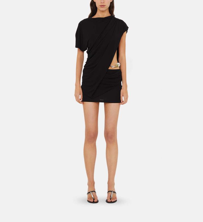 Metal-detail Draped Mini Dress