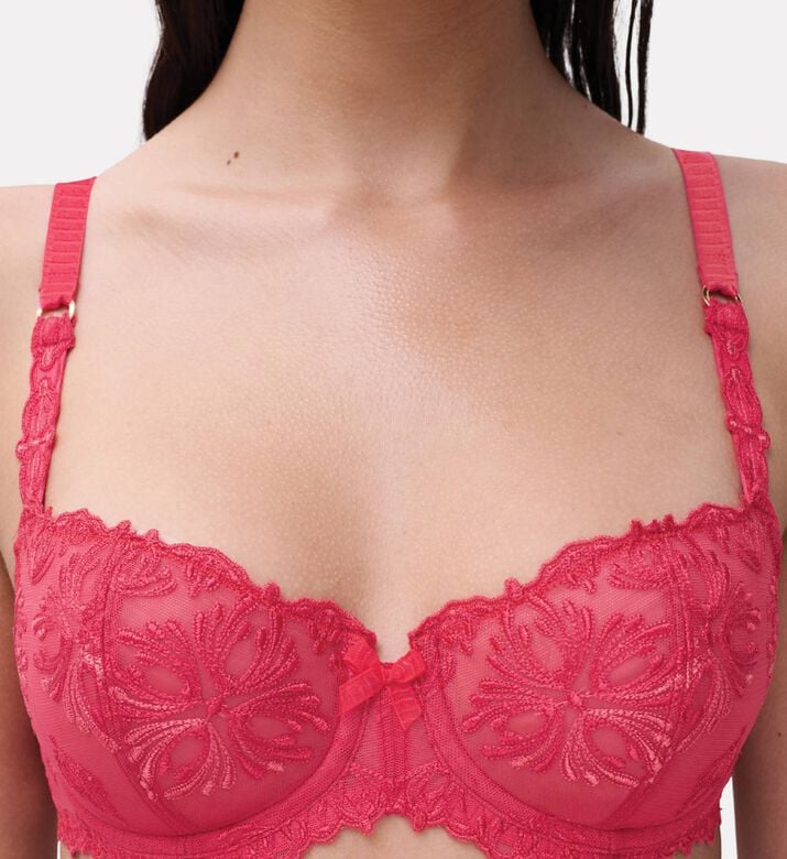 Chantelle Plunge Floral Embroidered Bra, Red, 85, D, Model View