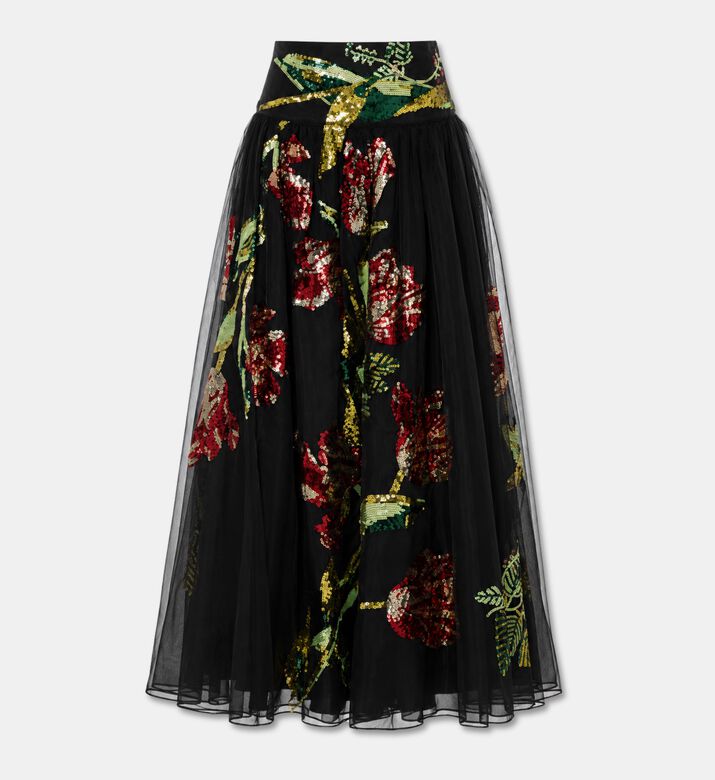 Alice + Olivia Embroidered Sequin Midi Skirt, Packshot View