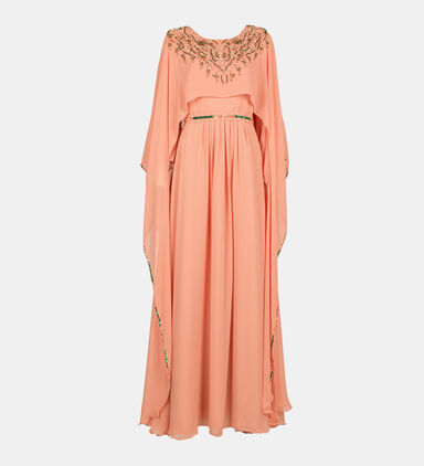 Rhinestones Cape Top Maxi Gown