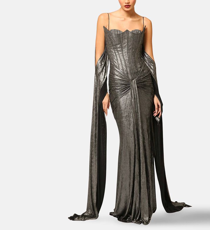 Zeena Zaki Dress Long, Silver, Xl, Model View