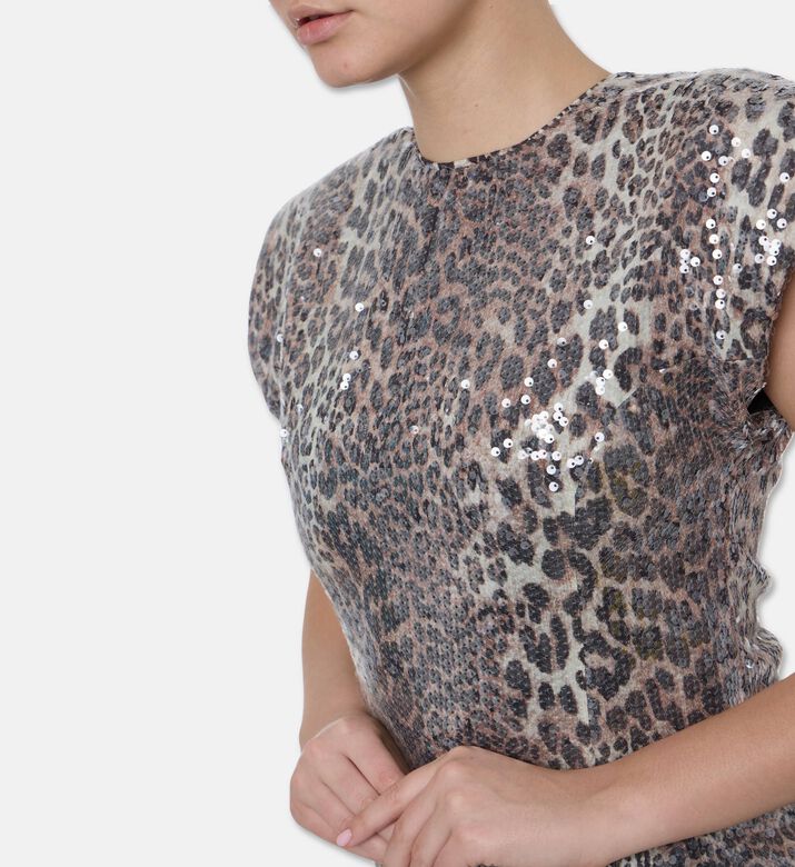Ganni Sequined Leopard-print Top, Model View