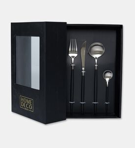 Home Deco and More Stainless Steel 18/10 Matt-finish 24-piece Cutlery Set, Black, Packshot View