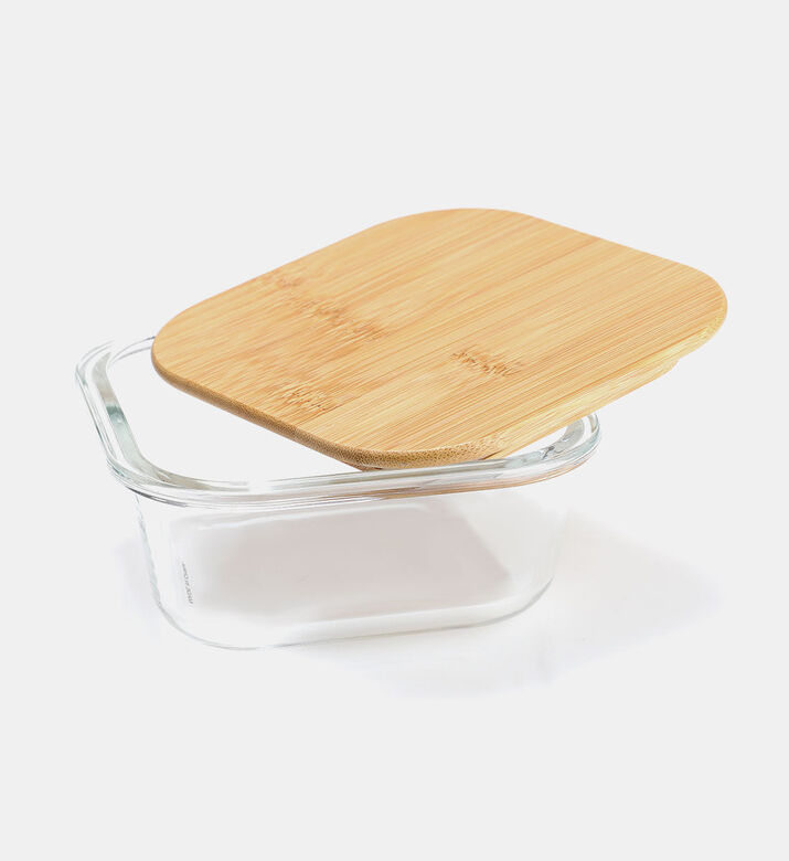 Home Deco and More Glass Square Bamboo Lid Container, Transparent, 13.3x13.3x6-cm, Packshot View