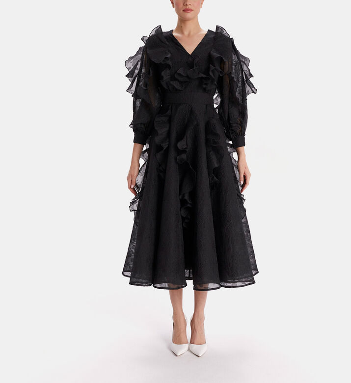 Midi Ruffle Sleeves Dress