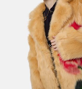 Farm Rio Faux Fur Floral-print Regular-fit Coat, Model View