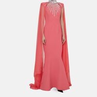 Sheer Cape Embellished Neck Dress