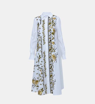 Cotton Floral-embroidered Midi Dress