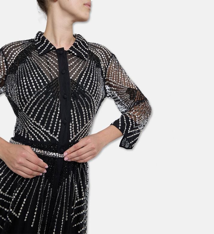 Christophe Guillarme Front Slit Column-cut Dress, Black, 46, Model View