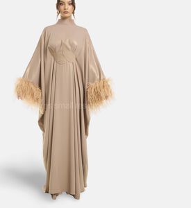 Savanna Fatma Feather-trimmed Kaftan, Brown, Model View