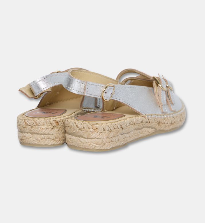 Salvi Metallic Leather Espadrille Slingback Double-buckle Flats, Silver, Eu-41, Packshot View