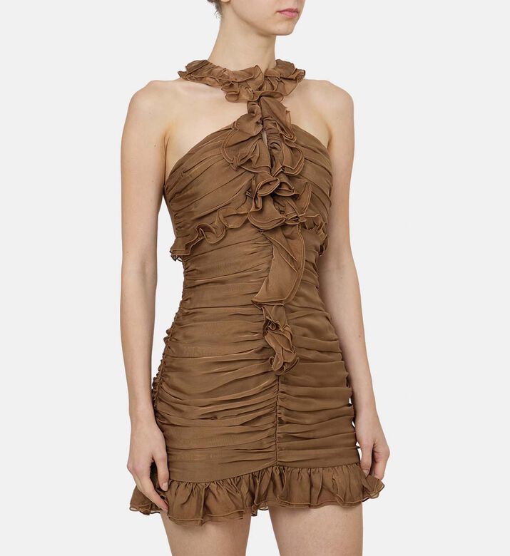 Ruched Ruffled Collar Dress