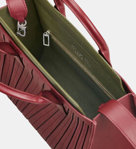 Camille Fournet Signature Calf Leather Pleated Midi Tote Bag, Burgundy, Packshot View