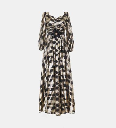 Geometric Pattern Flower Belt Midi Dress