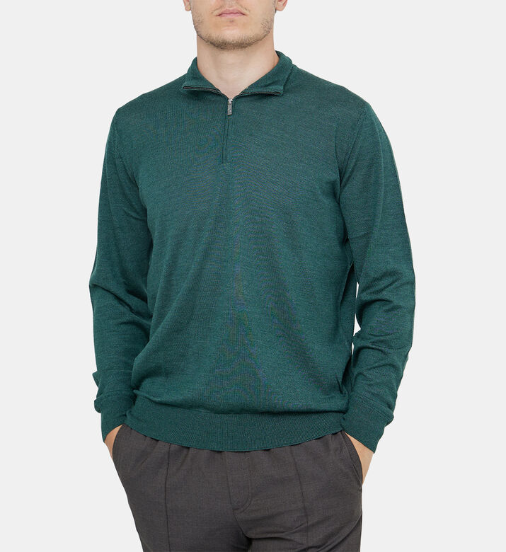 قميص محبوك من مزيج الصوف بنصف سحاب