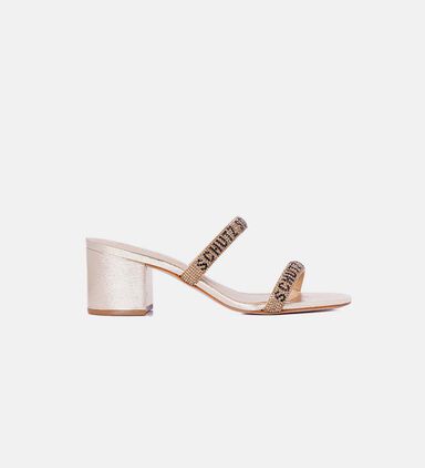 Rhinestones Block Heel Mules
