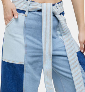 بنطال دنيم برقعة برباط خصر