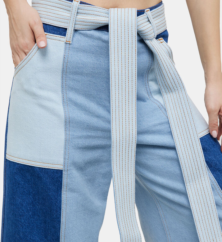 بنطال دنيم برقعة برباط خصر