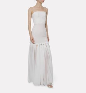 Nensi Dojaka Ruffled Chiffon Skirt Bustier Gown, Model View