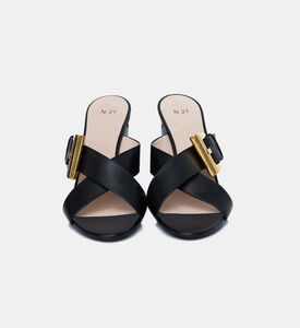 كعب عالي مفتوح من الخلف جلد بإبزيم