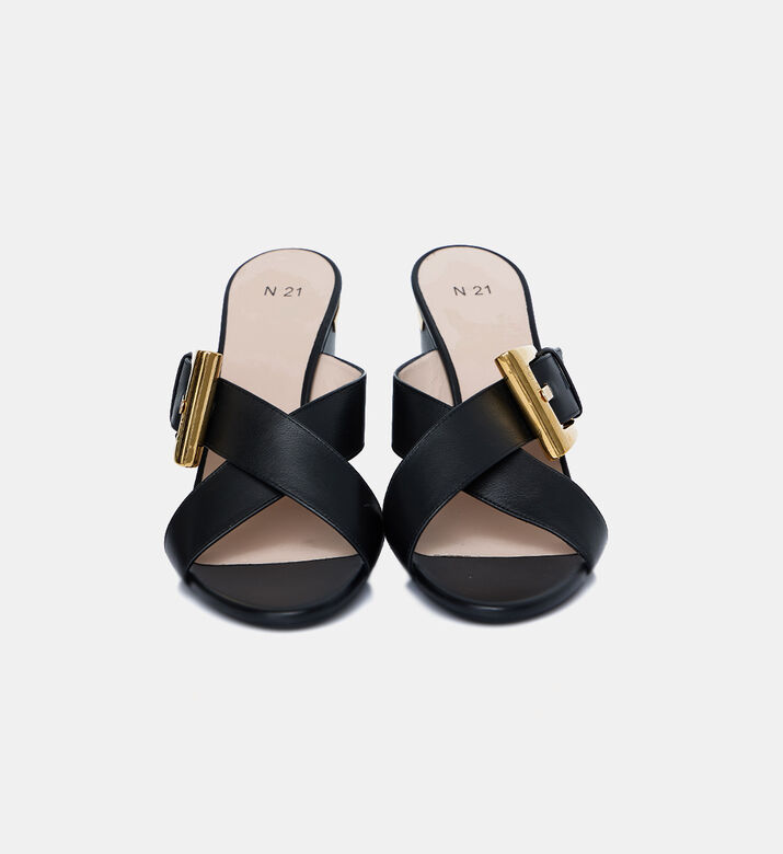 Leather Buckle High Heel Sabots