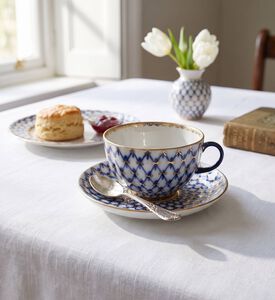 Imperial Cobalt Net Tulip Saucer Tea Cup, Model View