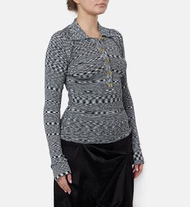 Ganni Knit Stripe-print Long-sleeve Polo Shirt, Model View