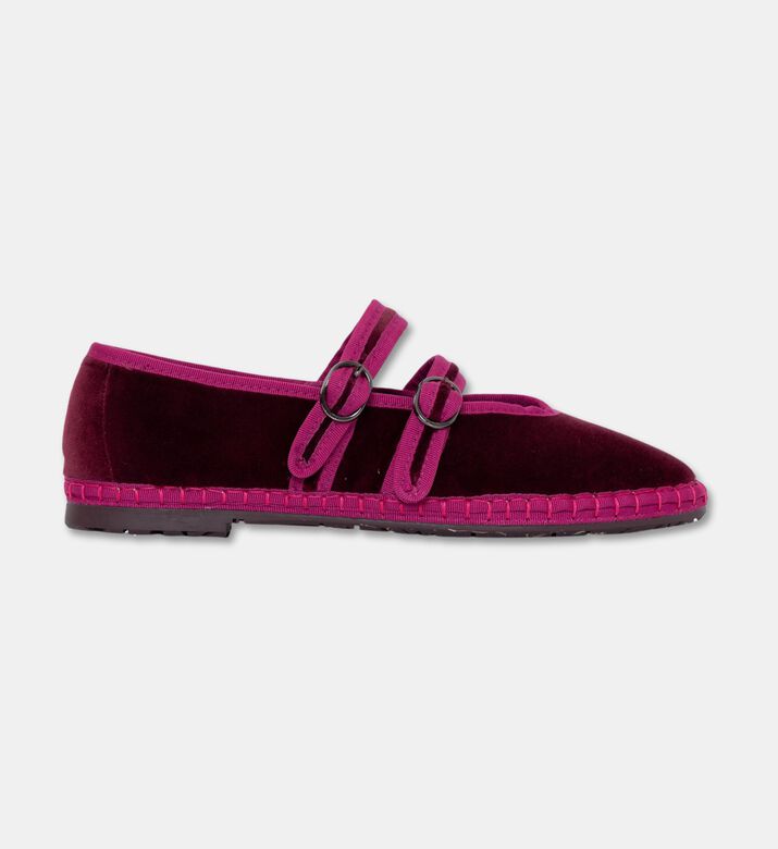 Flabelus Velvet Double-strap Ballet Flats, Burgundy, Eu-39, Packshot View