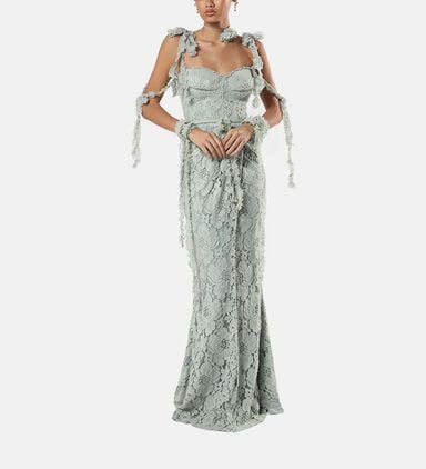 Floral Lace Ruffled Straps Gown