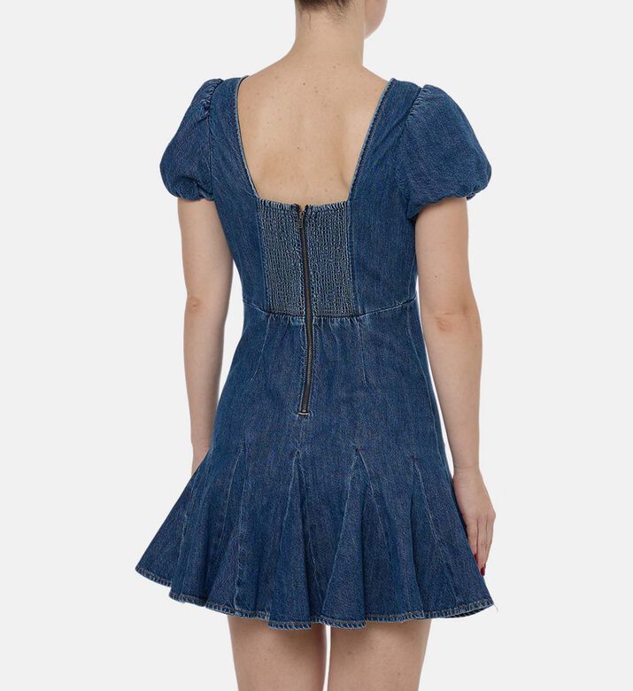 Alice and Olivia Puff Sleeve Denim Mini Dress, Model View