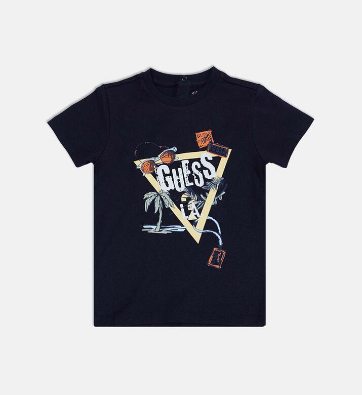 Guess Logo-print Snap Closure T-shirt, Blue, 24m, Packshot View