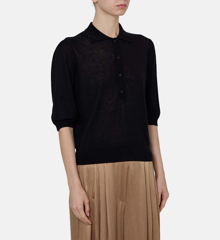 Puff Sleeves Button Placket Sweater