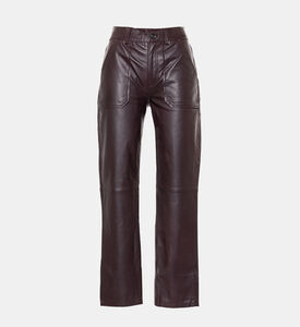 بنطال واسع الساقين جلد صناعي