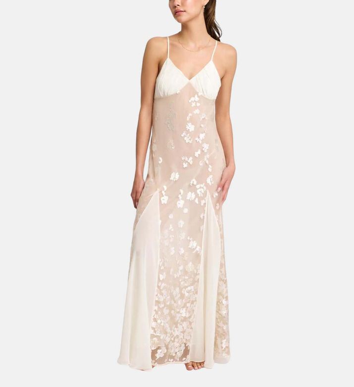 Pleated Floral Embellishment Dress