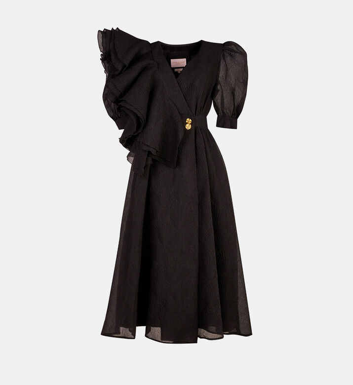 Asymmetrical Ruffle Chiffon Midi Dress