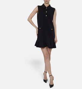 Ganni Gold-tone Logo Buttons Ruffled Hem Mini Dress, Model View