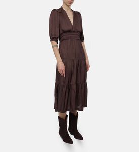 Ba and Sh Puffy Sleeve V-neck Flared Dress, Model View