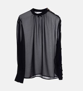Edward Achour Paris Sheer Woven Button-detail Blouse, Black, 38, Packshot View
