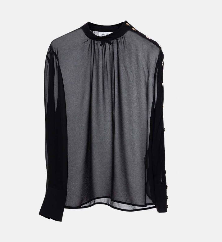 Edward Achour Paris Sheer Woven Button-detail Blouse, Black, 38, Packshot View